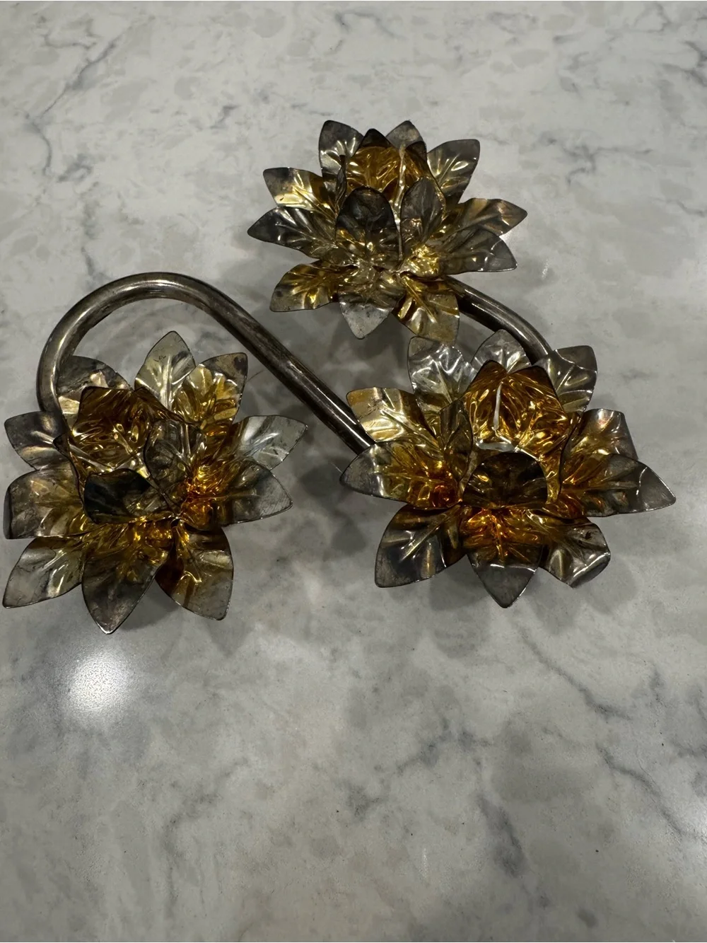 Vintage Silver Plate Gold Lotus Flower Candelabra Centerpiece